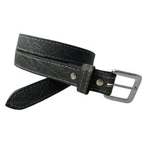 Yoder Elephant Leather Belt 38 Mens Gray Silvertone Buckle Amish Made USA